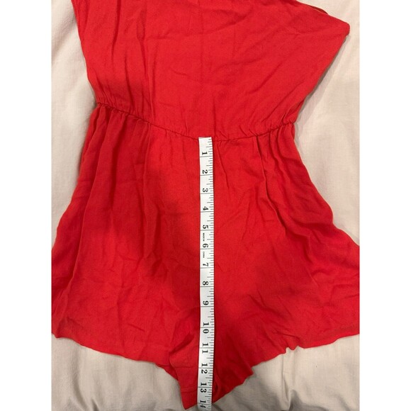 Alice + Olivia Womens Sz 6 Red Draped Elastic Waist Flare One Shoulder Romper - Picture 6 of 7